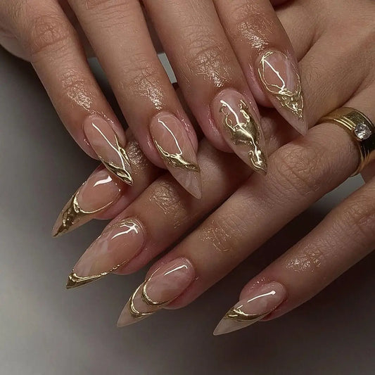 New Simple 3D Gold Paste Veloura Nails
