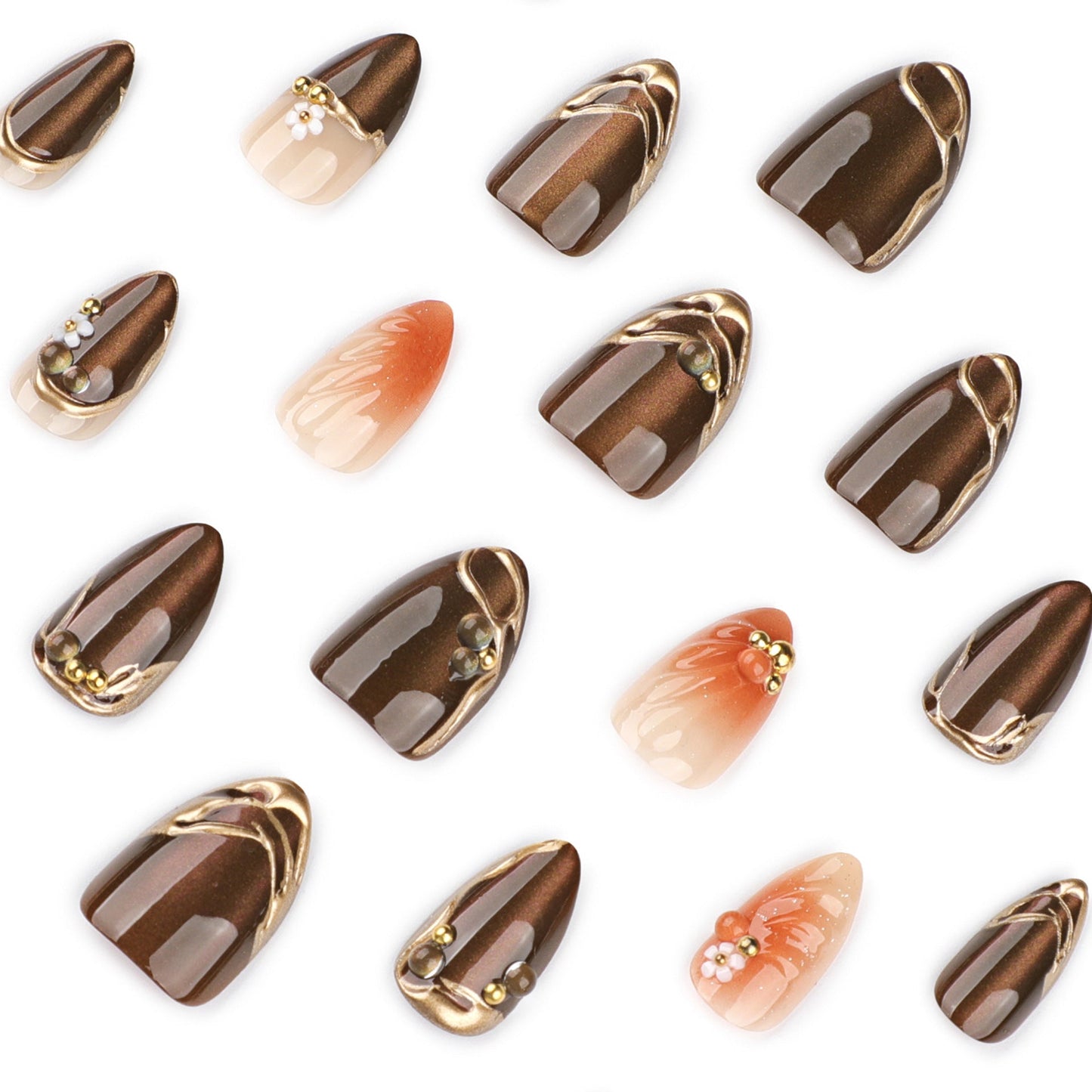 3D Flower Brown Cat Eye Veloura Nails
