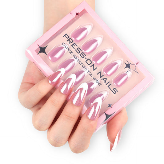 French Chrome Press-On Nails GD09