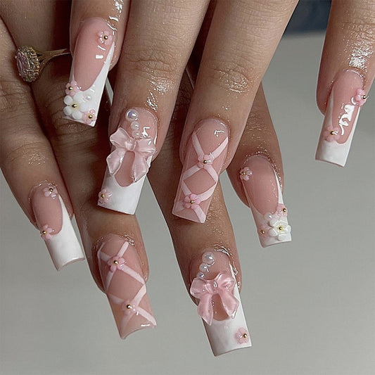 Pink Bow Veloura Nails
