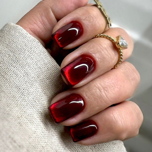 Blood Red Cat Eye Veloura Nails