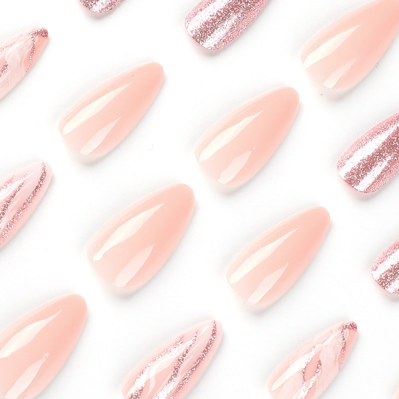 Soft Nude Pink Glitter Press-on Nails JP2362