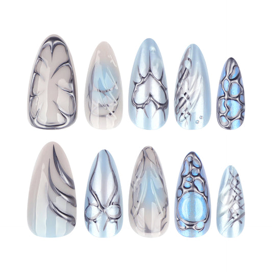 Ice Blue Y2K Cyber 3D Nails JP4199