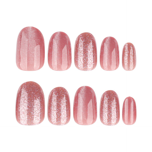 Nude Pink Sparkle Cat Eye Nails JP4115