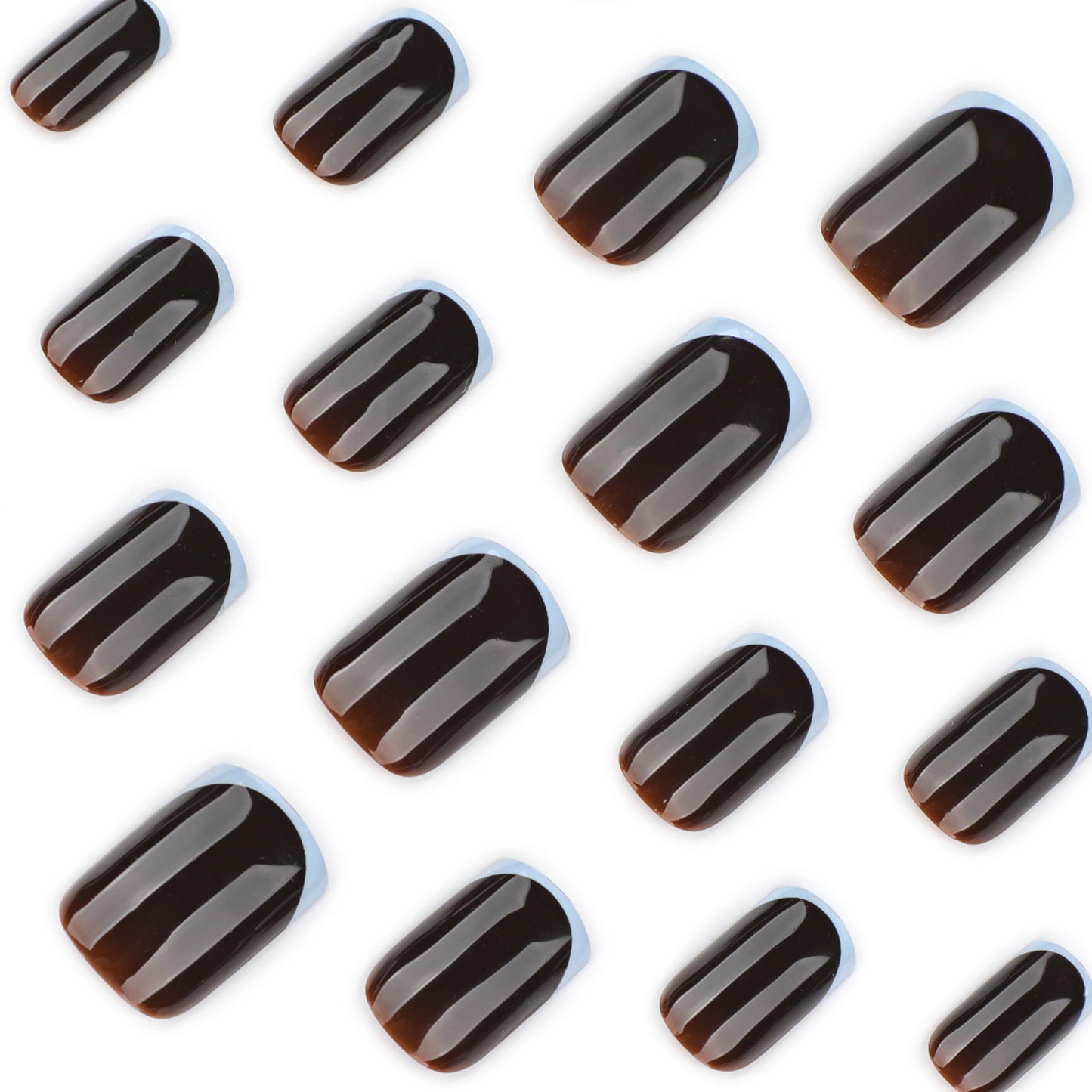 French Light Gray Blue & Brown Tone Nails JP4180