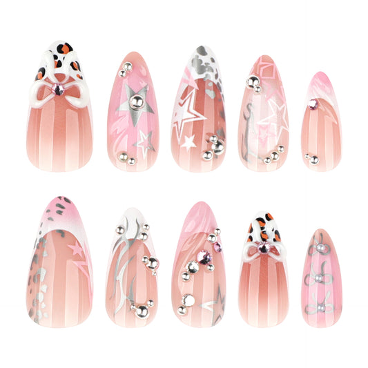 French Pink Edgy 3D Bow Nails JP4215