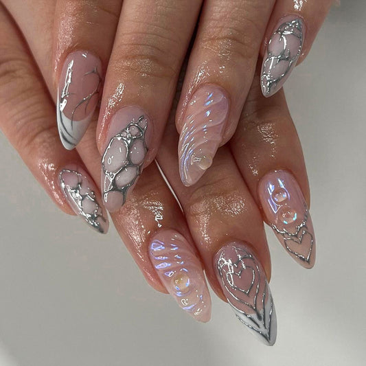 Handmade 3D Sculpted Water Ripple Press-on Nails JP2786