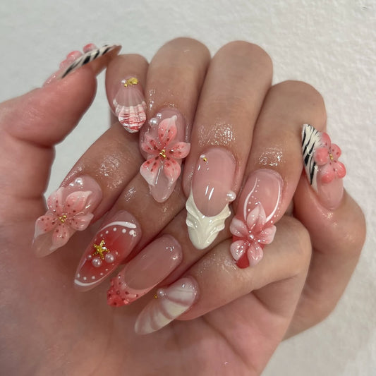 Handmade 3D Sculpted Flower Press-on Nails JP4076