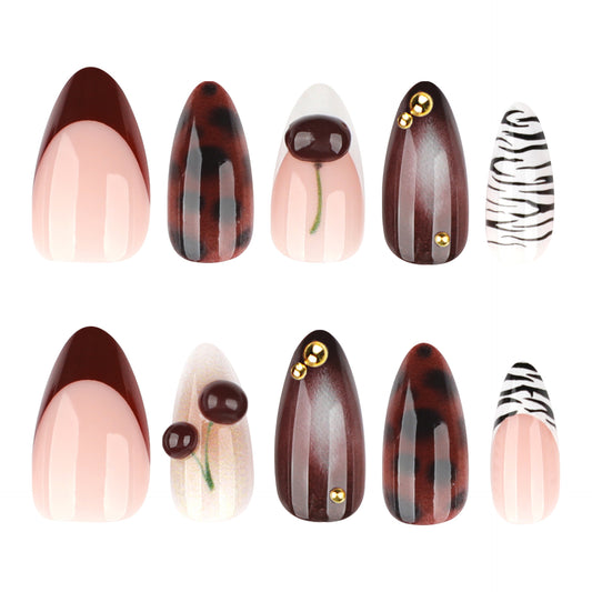 Black & White Zebra Print 3D Cherry Nails JP4122