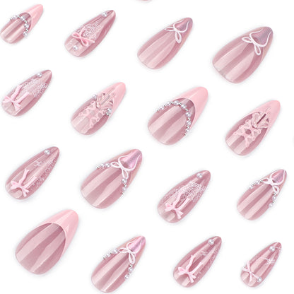 Sweet Pink 3D Bow French Tip Nail Art JP4269