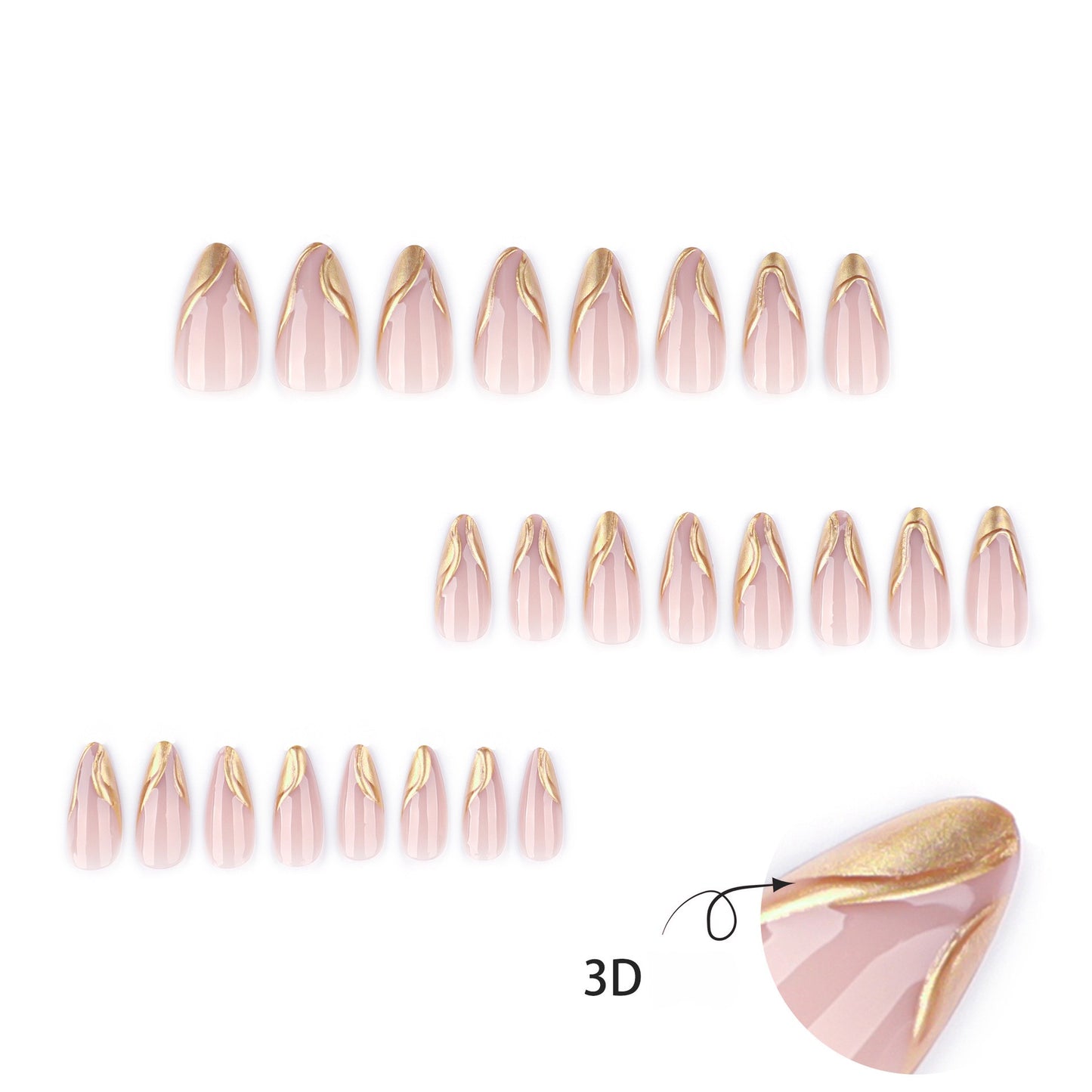 3D Textured Gold Metallic French Tip Press-on Nails JP3877