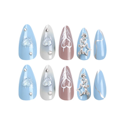 Blue Y2K Star & Heart Press-on Nails JP2787
