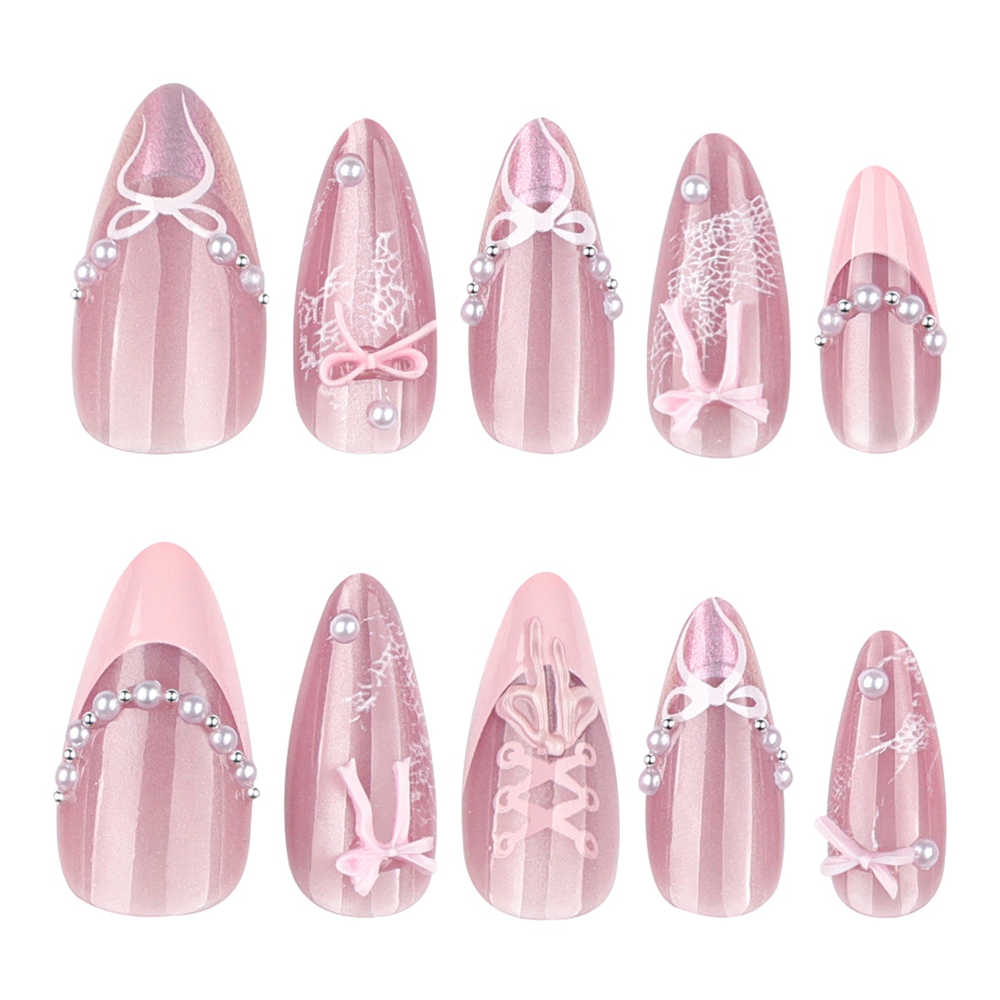 Sweet Pink 3D Bow French Tip Nail Art JP4269