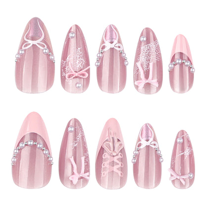 Sweet Pink 3D Bow French Tip Nail Art JP4269