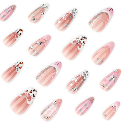 French Pink Edgy 3D Bow Nails JP4215