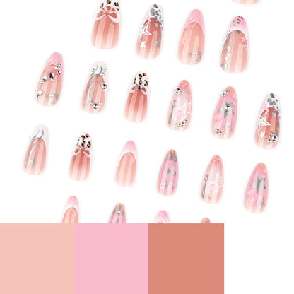 French Pink Edgy 3D Bow Nails JP4215