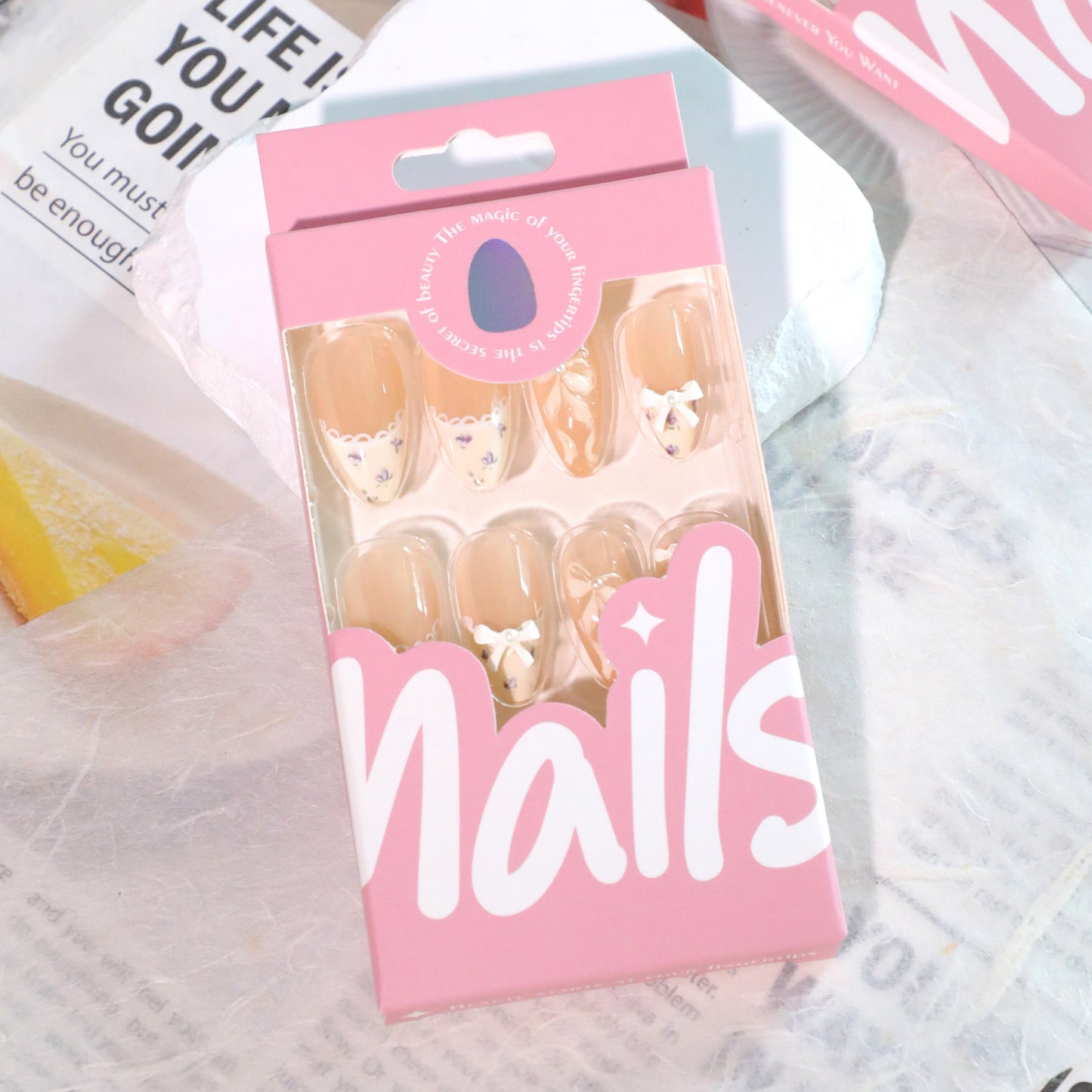 Handmade French Tip Press-on Nails with 3D Ribbon Bows JL0671