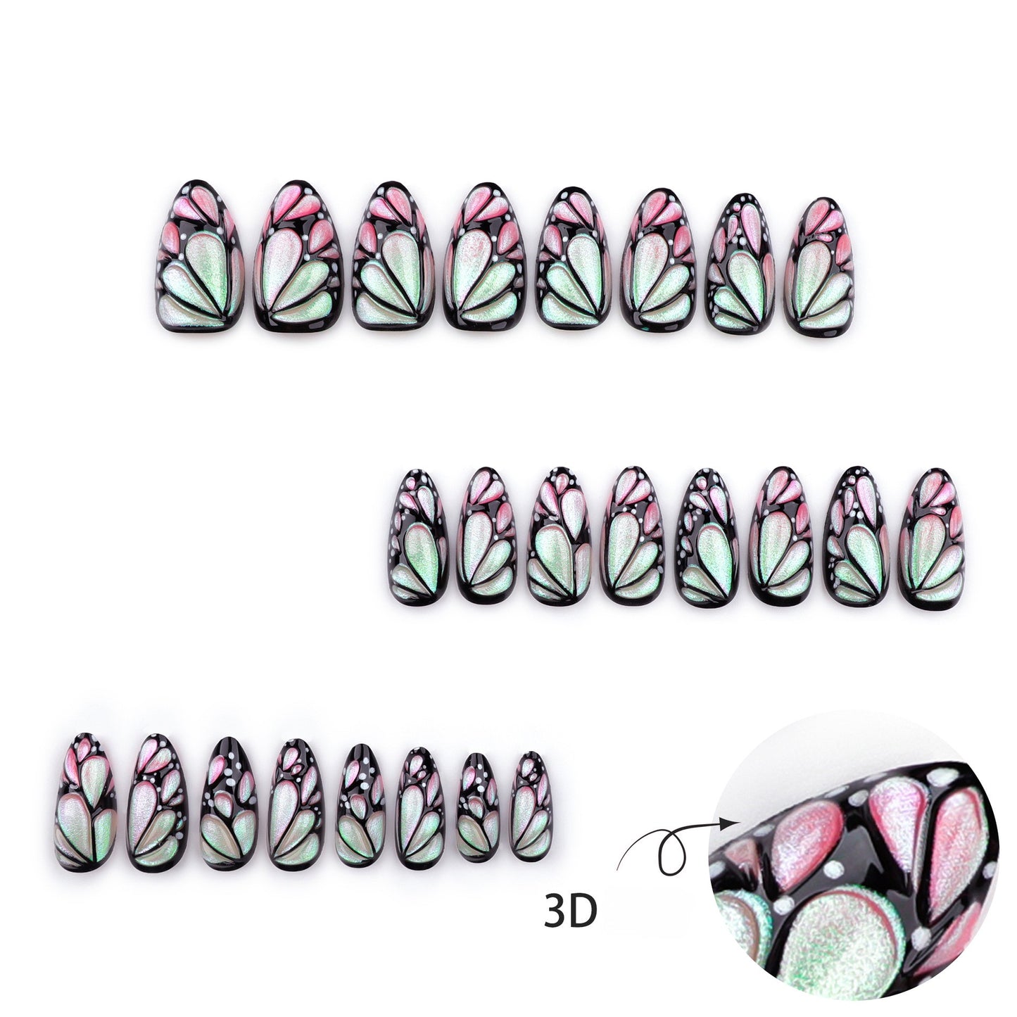 3D Butterfly Iridescent Press-on Nails JP3506