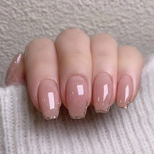 Ballet Nude Pink French Glitter Veloura Nails