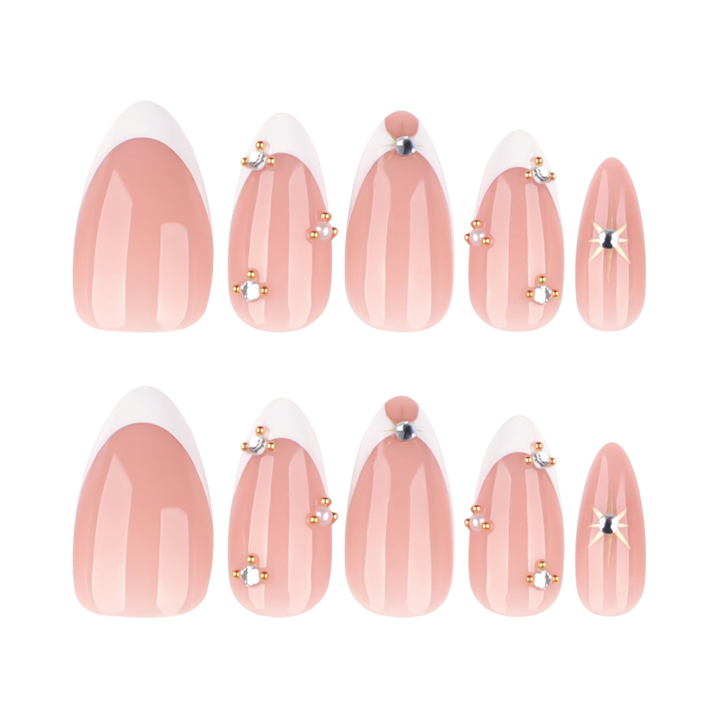 Minimalist French White Sparkle Diamond Nails JP4212