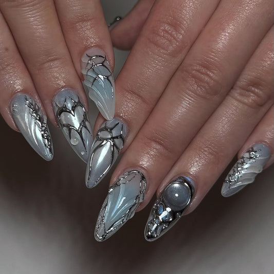 Ice Blue Y2K Cyber 3D Nails JP4199