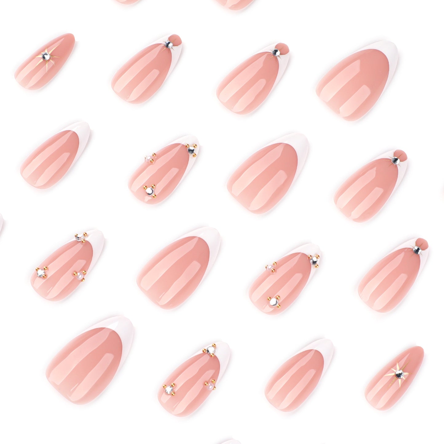 Minimalist French White Sparkle Diamond Nails JP4212