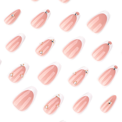 Minimalist French White Sparkle Diamond Nails JP4212