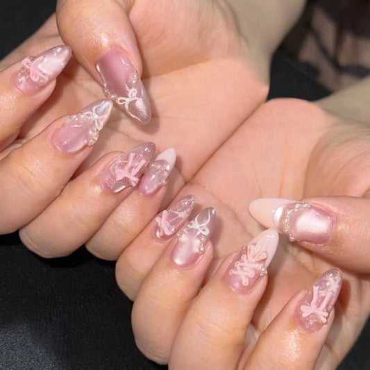 Sweet Pink 3D Bow French Tip Nail Art JP4269