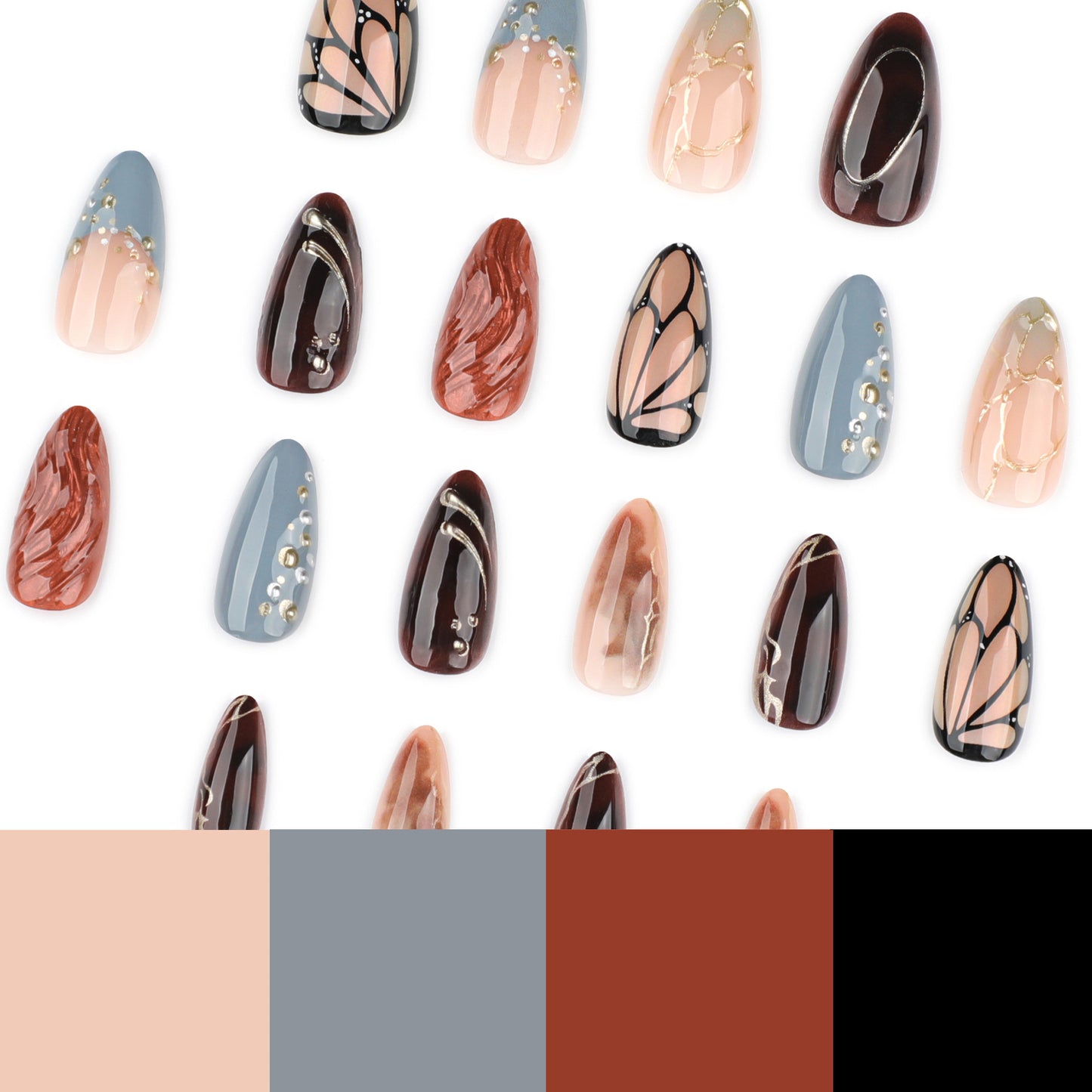 Handmade 3D Sculpted Pearlescent Press-on Nails JP4118