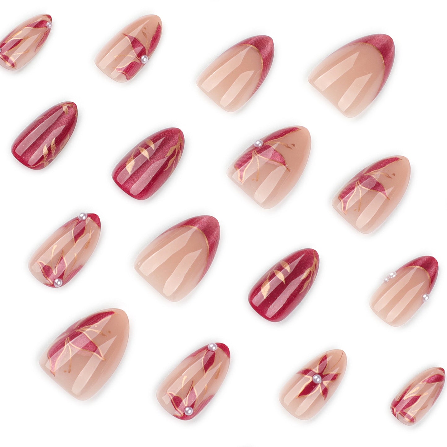 Leaf and Flower Cat Eye Nail Art  JP4310