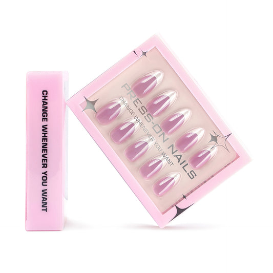 French Chrome Press-On Nails GD09