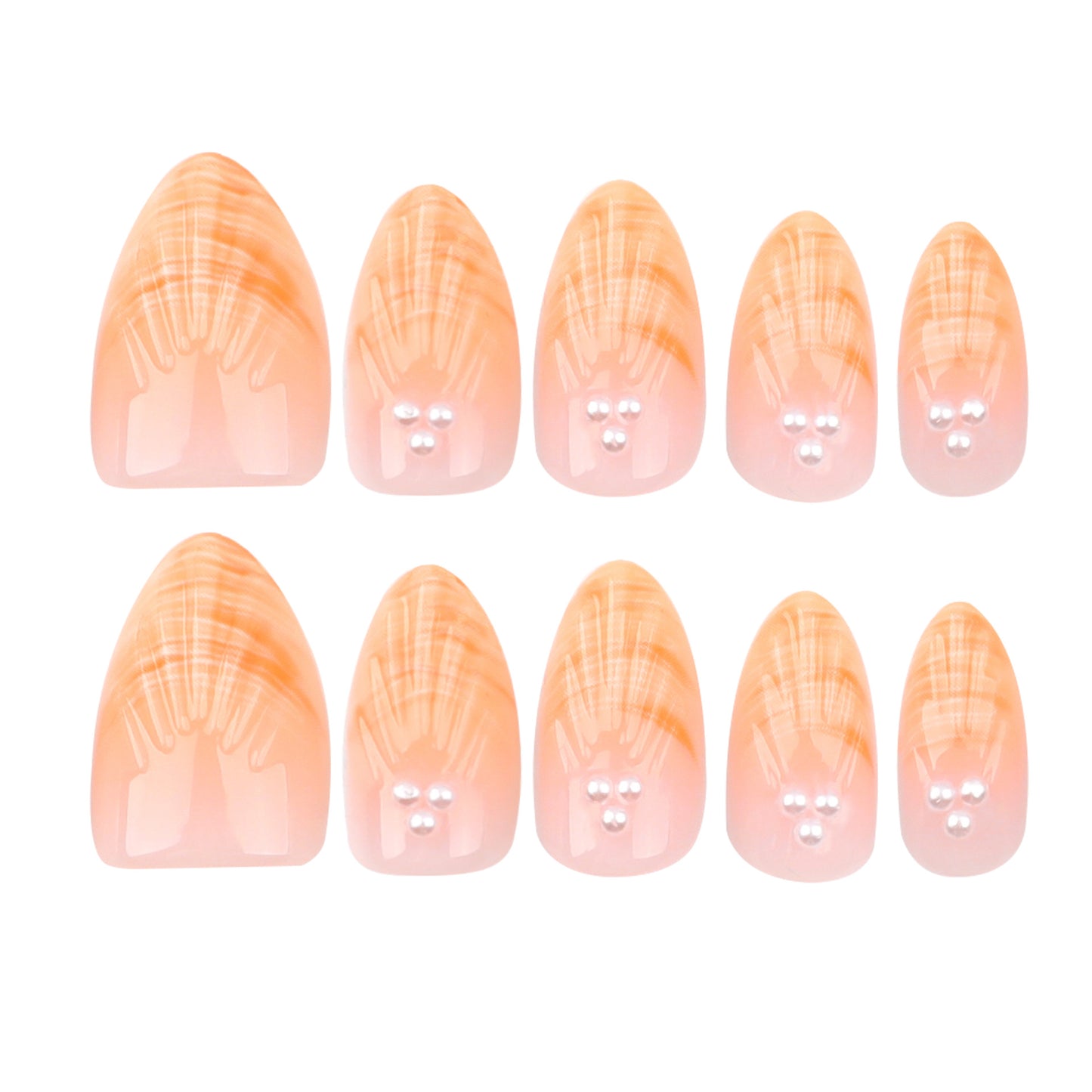 Orange French 3D Shell & Pearl Press-On Nails GD14
