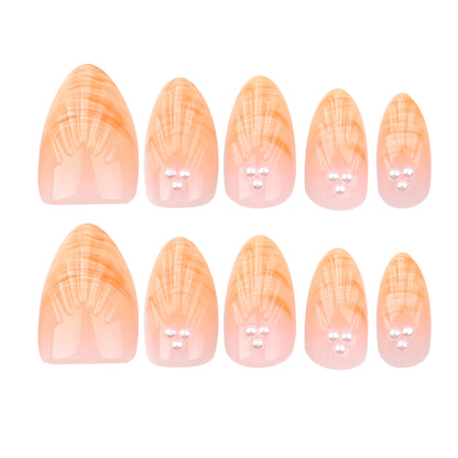Orange French 3D Shell & Pearl Press-On Nails GD14