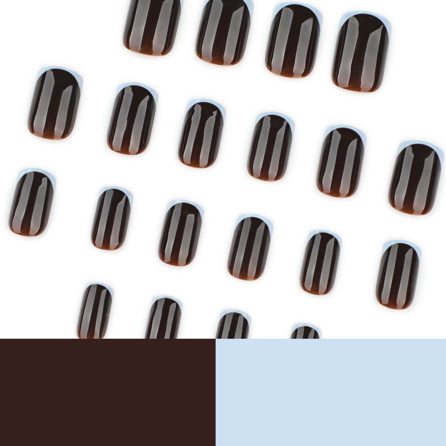 French Light Gray Blue & Brown Tone Nails JP4180