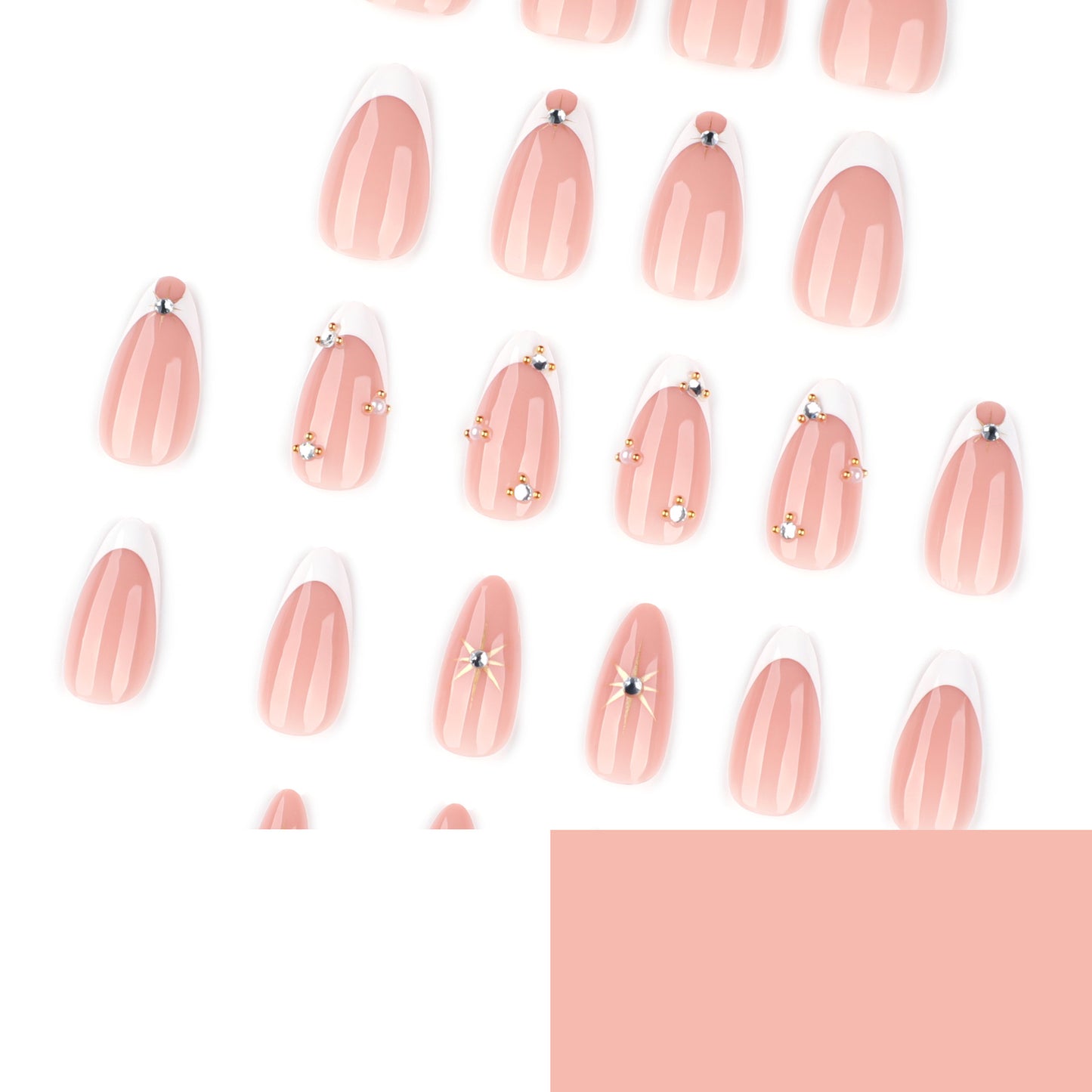 Minimalist French White Sparkle Diamond Nails JP4212