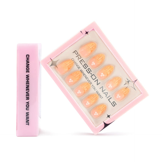 Orange French 3D Shell & Pearl Press-On Nails GD14