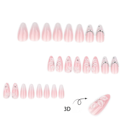 White Gradient French Nails with 3D Floral Design JP4317