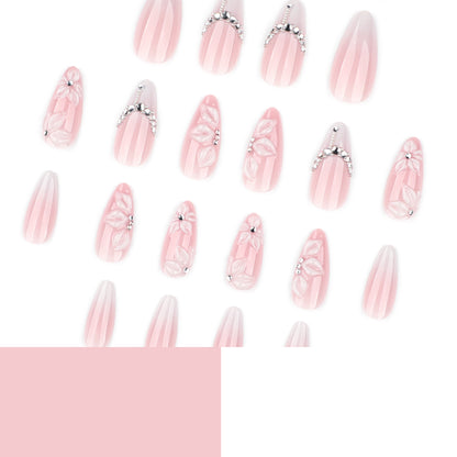 White Gradient French Nails with 3D Floral Design JP4317