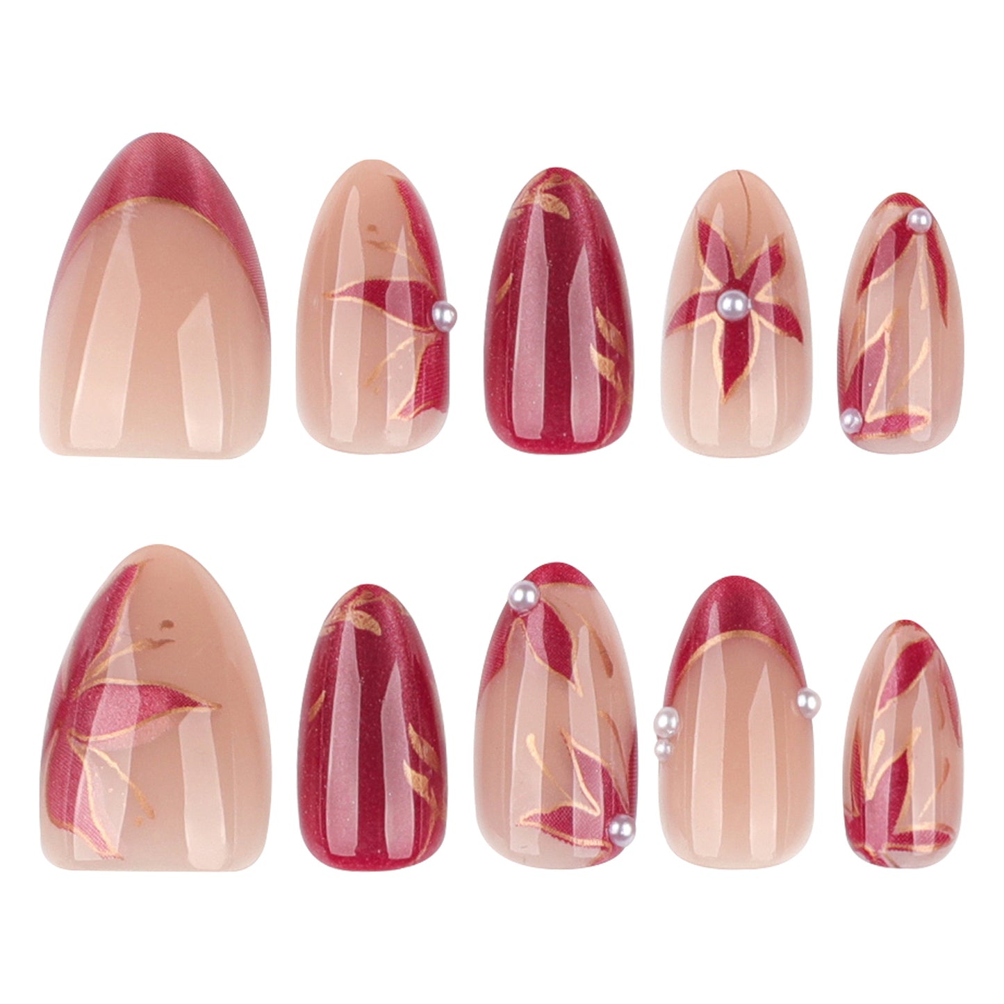 Leaf and Flower Cat Eye Nail Art  JP4310