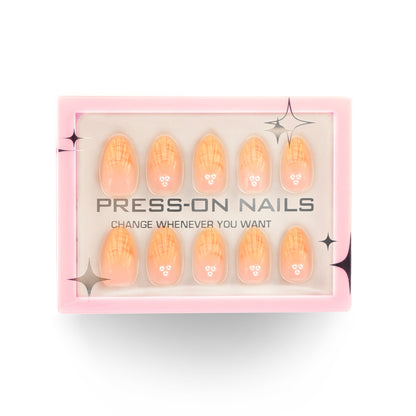 Orange French 3D Shell & Pearl Press-On Nails GD14