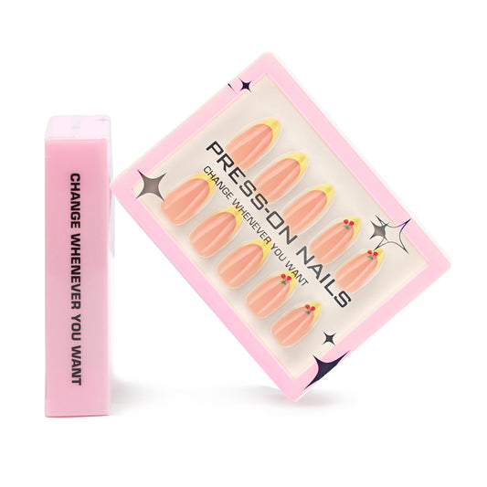 3D Cherry Yellow French Press-On Nails GD68