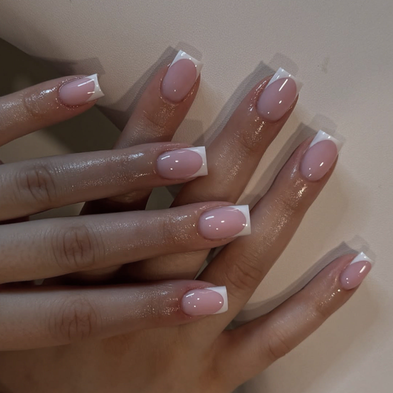 Classic French White Tip Short Square Veloura Nails