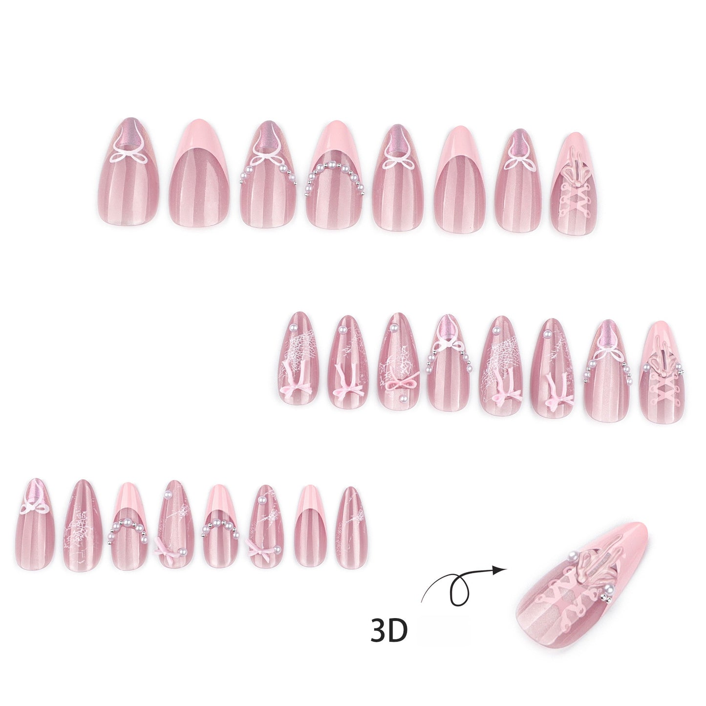 Sweet Pink 3D Bow French Tip Nail Art JP4269
