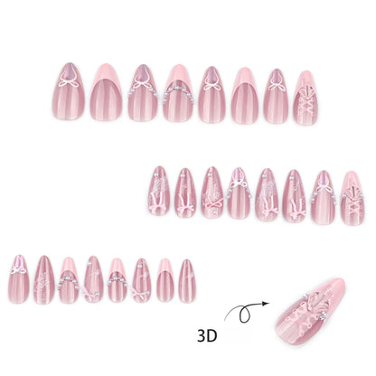 Sweet Pink 3D Bow French Tip Nail Art JP4269