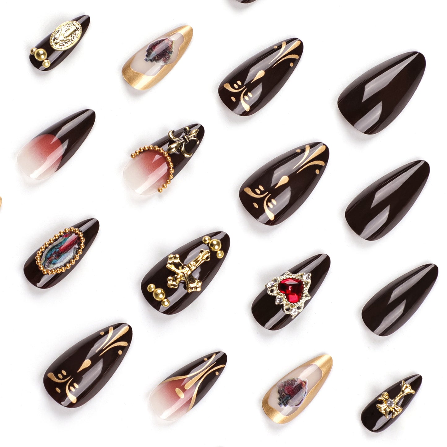 Handmade 3D Embossed Heart Gemstone Press-on Nails JP2832