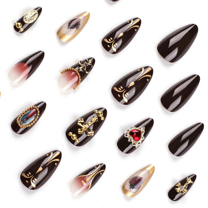 Handmade 3D Embossed Heart Gemstone Press-on Nails JP2832