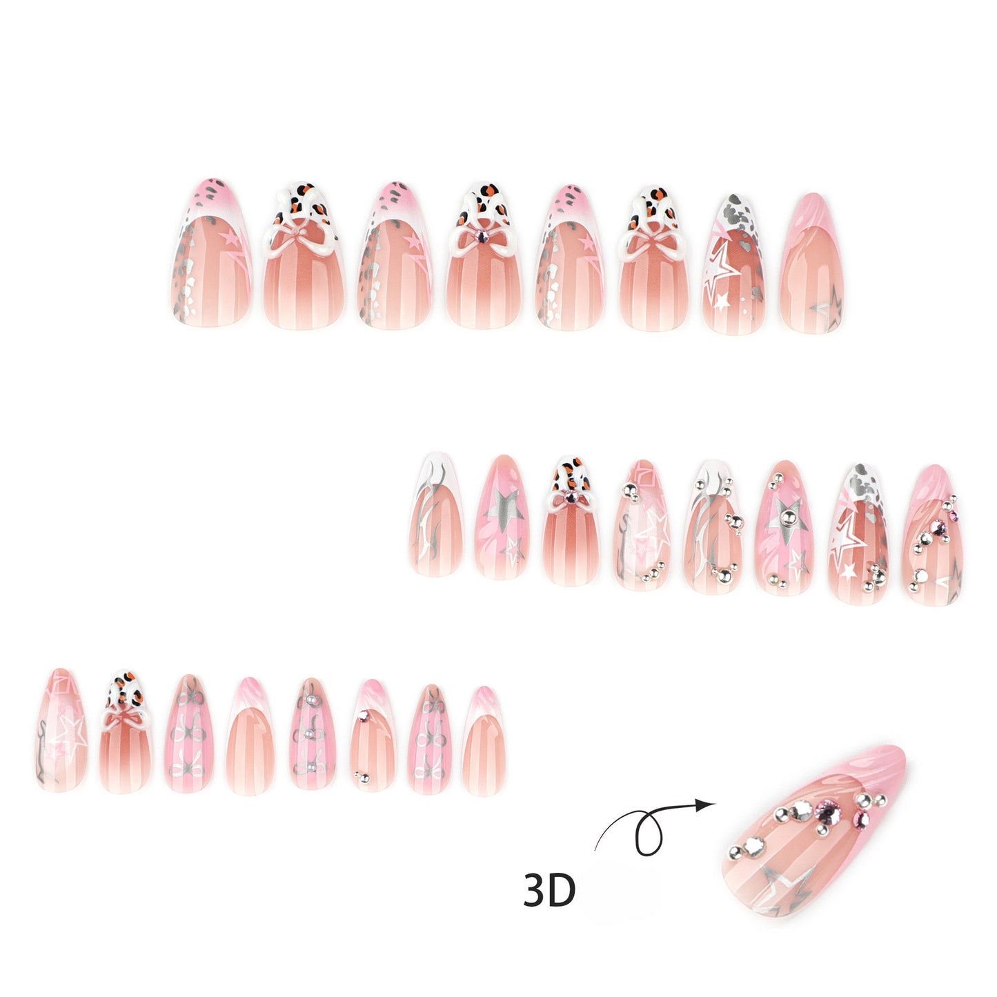 French Pink Edgy 3D Bow Nails JP4215