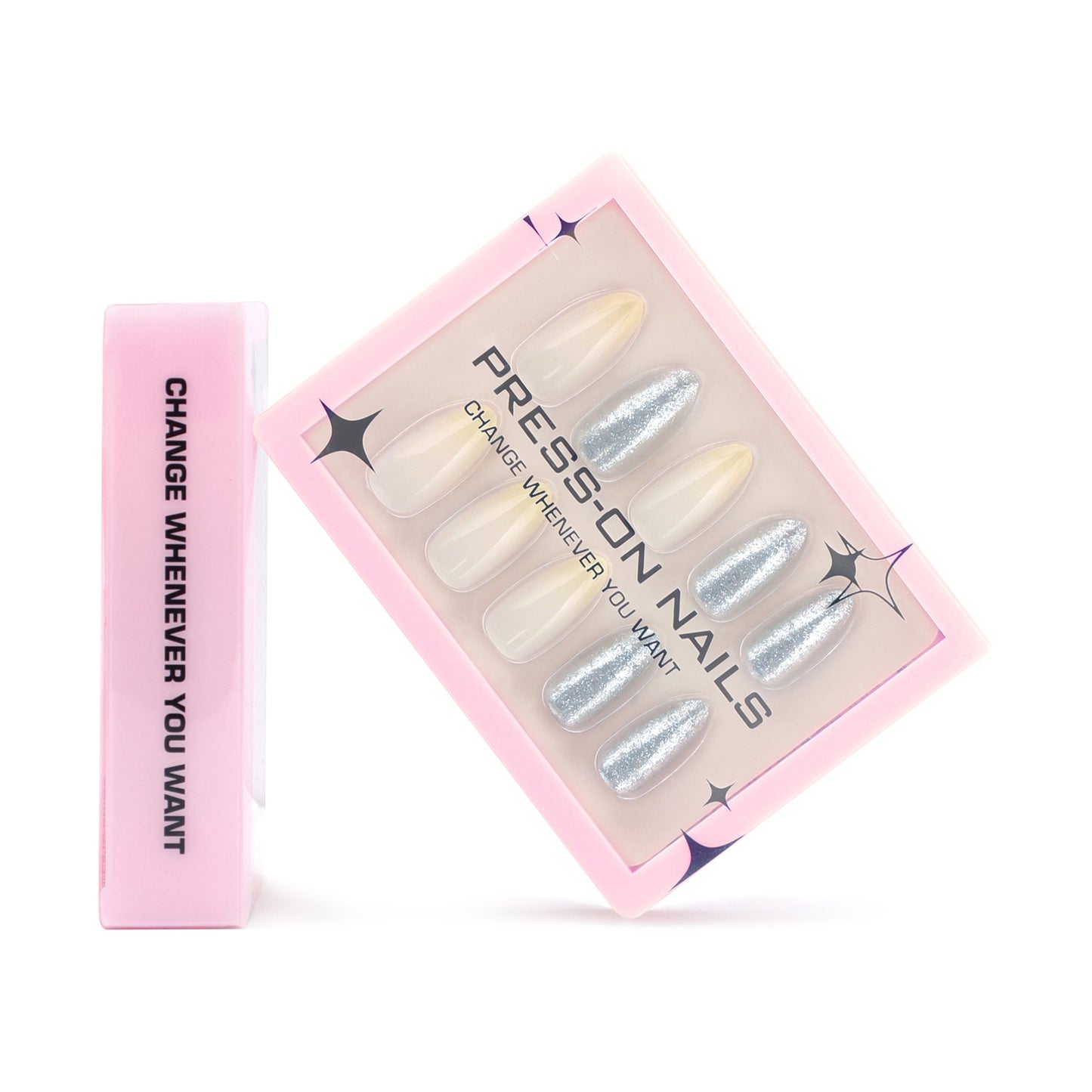 Silver Glitter Press On Nails GD34