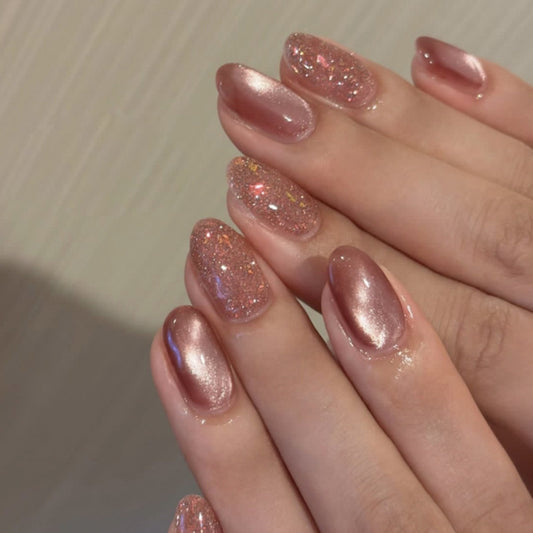 Nude Pink Sparkle Cat Eye Nails JP4115