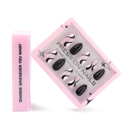 Black Abstract Stripe Press-On Nails GD19